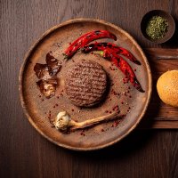 Hamburger with onion and red pepper decoration