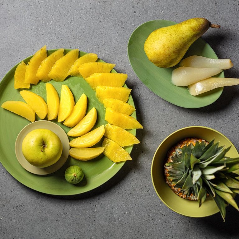 Gemüse, Obst, Ananasscheiben Apfel und Birne